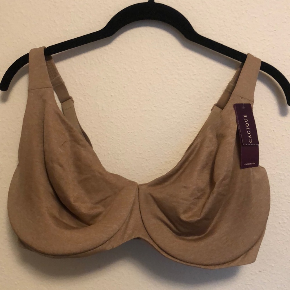 NWT 38F Cacique beige unlined full coverage underwire bra, convertible straps
